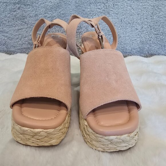 Marc Fisher LTD Nelly Ankle-Strap Suede Wedge Espadrilles Pale Blush Size 10 - Picture 7 of 9